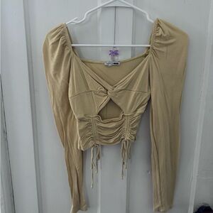 Fashion Nova Women's Tan Ruched Blouse
